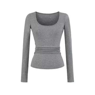 Women's U-Neck Long Sleeve Stretch Base Top, Solid Colour