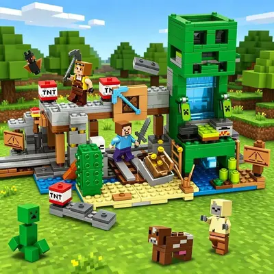 New Chinese building blocks Minecraft treehouse mechanism cave children's educational assembly toy, cross-border exclusive