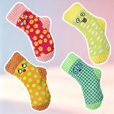 Plush Sock Dog Toy with Squeaker for Small Dogs, Teeth Cleaning - 5