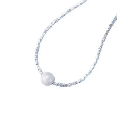 Silber-Perlenhalsband für Damen, verbrauchtes Silber, verstellbare Kette