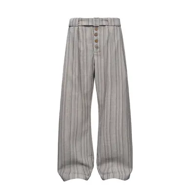 Gestreifte Weitbein-Hose im amerikanischen Vintage-Stil mit Knopfleiste - 7