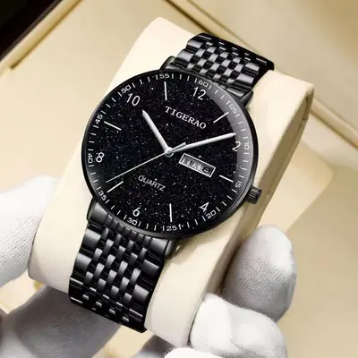 Neue Herrenarmbanduhr Business komfortable Quarzuhr wasserdicht glänzender Ledergeflecht Gürtel Modetrend Großhersteller ultraflach - 7