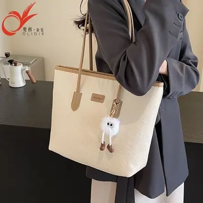Fashion Trendy Mom Junior and Senior High School Tote Bag Large Capacity Women's Versatile Single Shoulder Bag Textured Commuting Hand-Carried Tote Bag