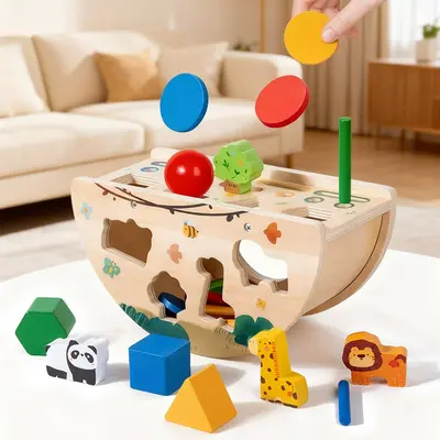 Montessori Holz-Intelligenzbox mit Formenspiel