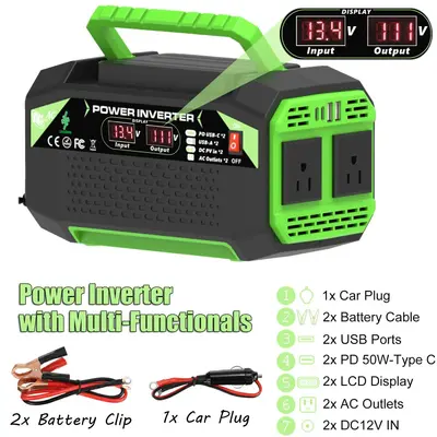 İnvertör 12V'dan 220V/110V 300W 500W, Çift USB ve TYPE-C Hızlı Şarj - 6