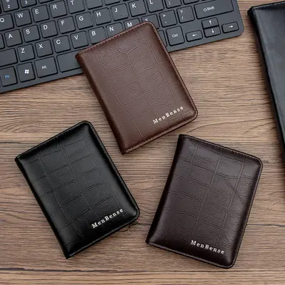 Classic Stone Pattern Slim Vertical Men's Leather Wallet with Card Slots