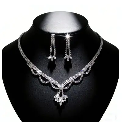 Bridal Jewelry Set with Necklace, Earrings and Bracelet, Zircon