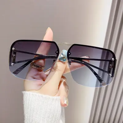 Metal Half-Frame Pilot Sunglasses, Large Frame Toad Style - 4