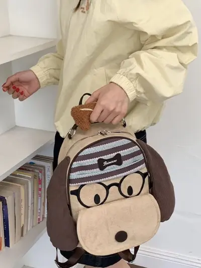 Korean Style Cartoon Puppy Backpack for Women, Large Capacity Student Schoolbag - 5