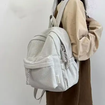 Stylish Corduroy String Backpack, New Travel Lightweight School Bag, Daily Use Backpack for University Students - 8