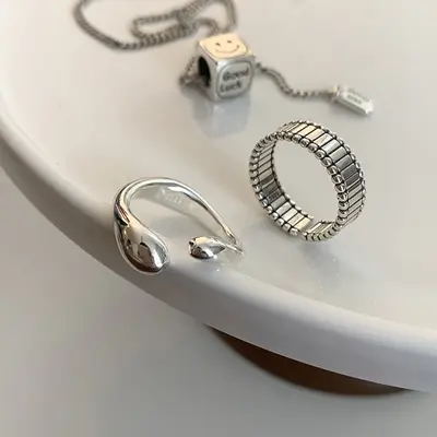Geometric silver ring for women, minimalist - 4