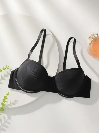 Low-Cut Push-Up Half-Cup Bra, Underwired, Ribbed