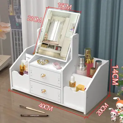 Desktop makeup mirror with cosmetics storage box and drawers - 8