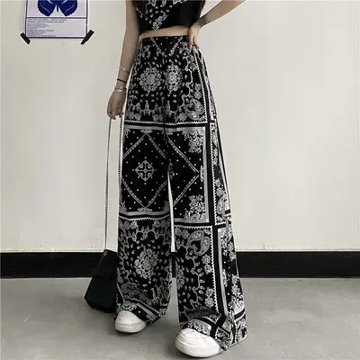 Women's High-Waist Wide-Leg Tie-Dye Summer Pants, Korean Style