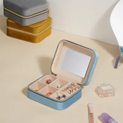 Travel Hair Accessories Storage Mirror Jewelry Box Velvet Ring Bracelet Gift Jewelry Box Necklace Storage Box