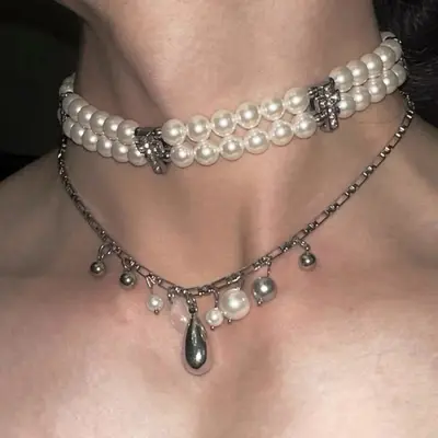 Vintage Schlüsselbein-Kette Luxus Perlen-Halskette Damen - 13