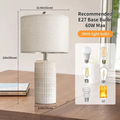 Modern Minimalist Ceramic Table Lamp with White Fabric Shade - 7