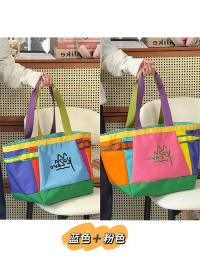 Cross-border New Girl School Single Shoulder Bag Large Capacity Cartoon Cute Tote Bag Dopamine Color Block Handbag - 7