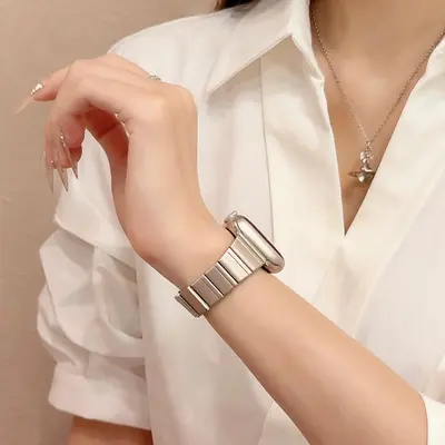 Metal Bamboo-Joint Watch Band with Butterfly Clasp for Apple Watch S10/11