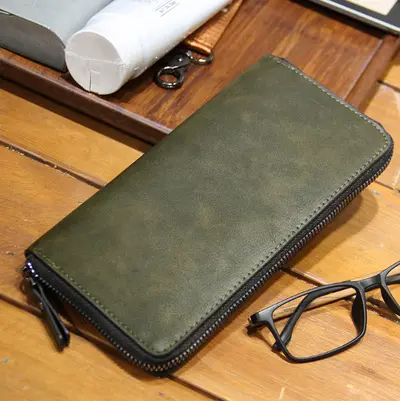 Men's Plaid Long Wallet with Card Slots - 9