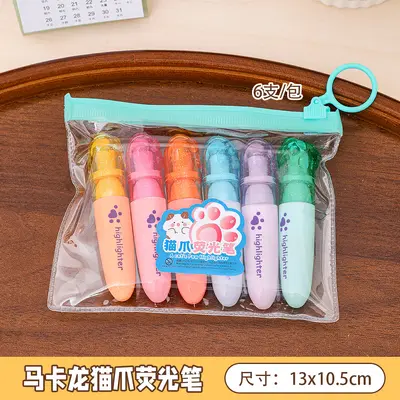 Cute Cat Paw Highlighter Set, Macaron Colours, for Students - 7