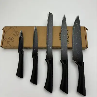 Paslanmaz çelik mutfak bıçak seti 7 parça, yıldız gökyüzü desen, bıçak standı - 7