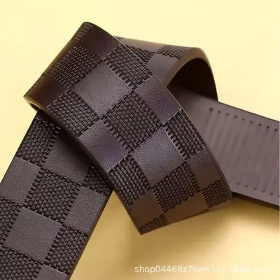 New Men's Leather Belt Business Waist Belt Checkered Pattern Toothless Automatic Buckle Casual Versatile Waist Belt