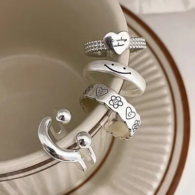 925 sterling silver smiling face open ring
