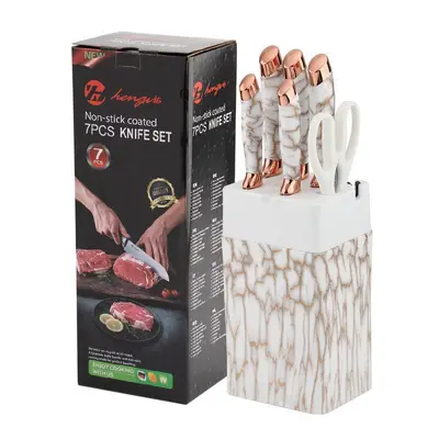Mutfak bıçak seti 7 parçalı paslanmaz çelik mermer desen - 7