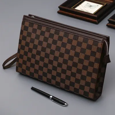 Men's Handbag, Large Capacity Everyday Business Bag with Plaid Pattern - 8