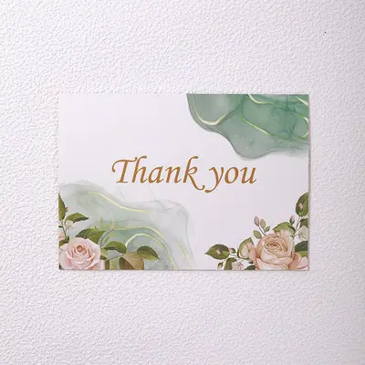 Foldable Thank You Greeting Card with Flowers, Kraft Paper, White Envelope and Seal - 9