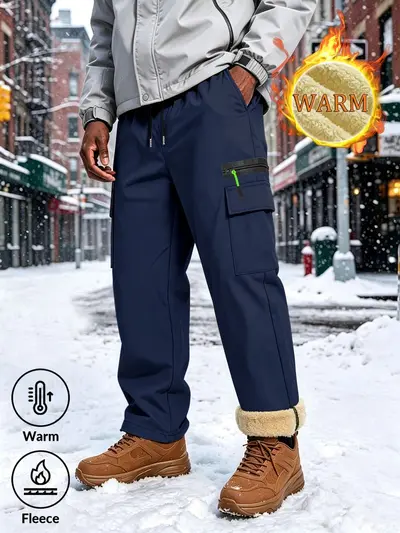 Men's Windproof Fleece-Lined Outdoor Work Pants, Straight Leg