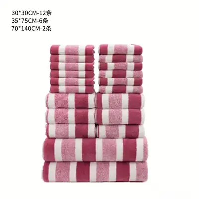 AB geniş çizgili mercan polar banyo havlu seti, su emici - 8