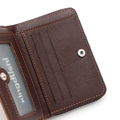Retro Oil Wax Leather Men's Vertical Wallet with Rivets and Zip Coin Pocket - 4
