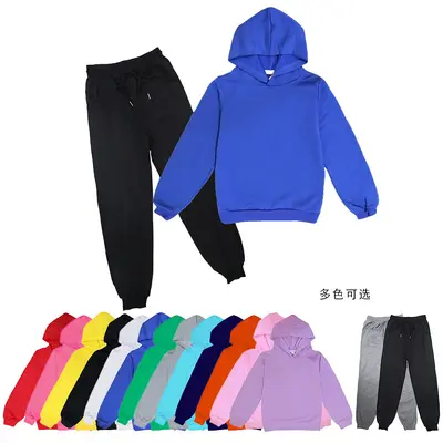 Children's Hooded Thin Sweatshirt and Long Pants Daily Set, Plain Colour