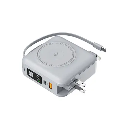Magnetic Wireless Power Bank 15000mAh with Built-in Cable, US Plug - 12