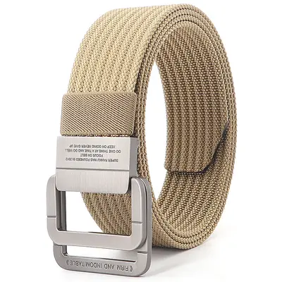 Alloy double ring buckle men's belt Korean style woven nylon tactical sports outdoor pants belt canvas wholesale men's style - 9