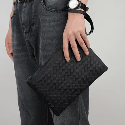 Handgefertigte Herren-Clutch aus echtem Leder mit Geflechtmuster, große iPad-Geldbörse - 5