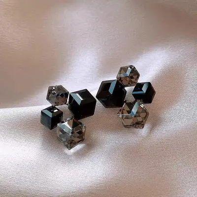 Silver heart butterfly earrings, black zircon, vintage - 11