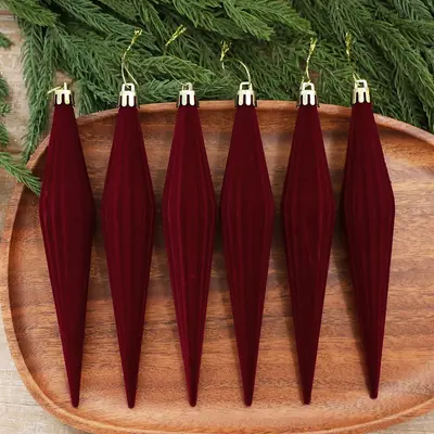 Samt-Weihnachtskugeln und Eiszapfen-Anhänger, 6 Stück