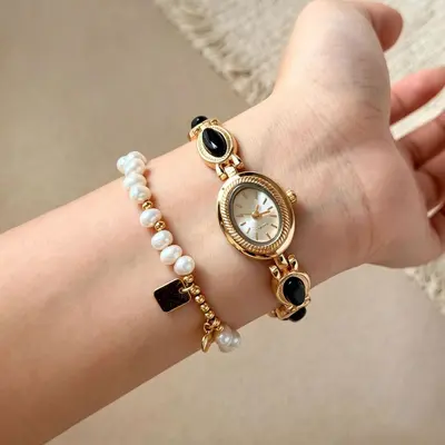 Mevcut Toptan Tiger Eye Stone Bileklik Saat Kadın Kuvars Saati Antika Tarzı Niş Vintage Saat