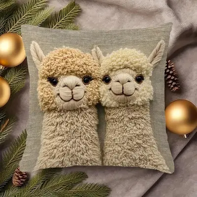 Cute Alpaca Pillow Cover 2D Flat Print Imitation Embroidery Pillow Cover Without Core Sofa Cushion Cover Home Decoration - 7