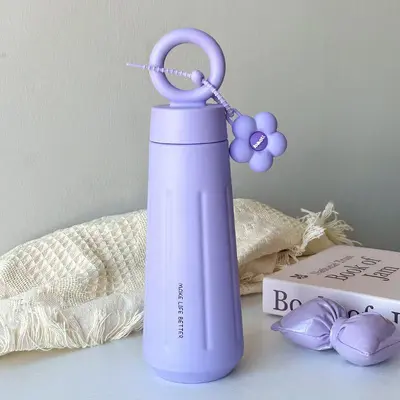 316 Paslanmaz Çelik Çiçek Desenli Termos Bardak Taşıma Kulplu 500ml - 10
