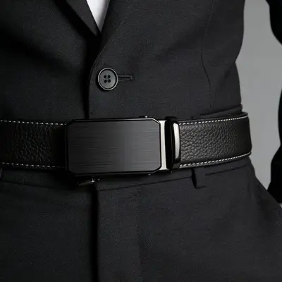 Men's leather belt automatic buckle lychee texture scratch-resistant