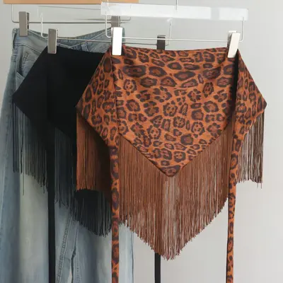 Leopard Print Tassel Women's Wide Y2K Retro Belt - 1