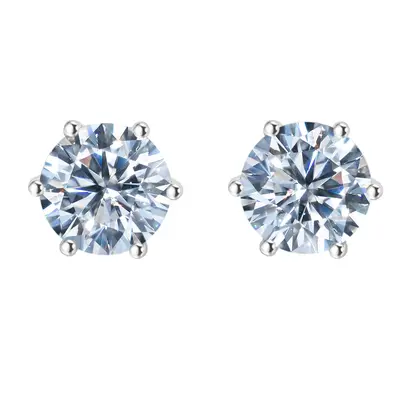 S925 Sterling Silver Moissanite Earrings, VVS Six-Claw Setting, Hip-Hop Style