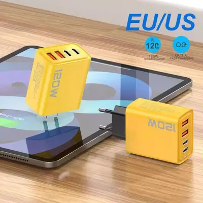 120W Fast Charger Head, Dual TYPE-C + Dual USB, UK and US Standard