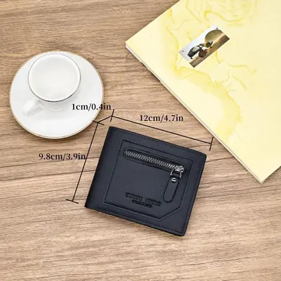 Retro Men's Leather Wallet, Short Model with Zipper ID Card Holder - 4
