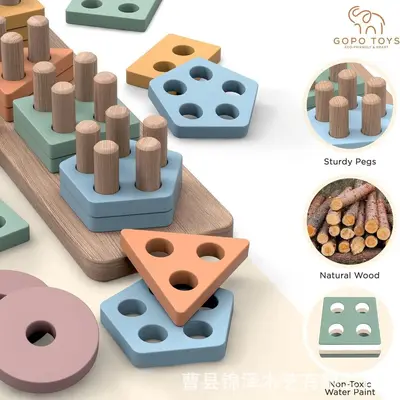 Montessori geometrik stapel silindir, ahşap erken eğitim