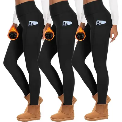 Fleece-Lined High-Waist Leggings for Women, Pockets, Tummy Control, Butt Lifting